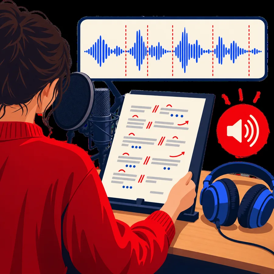 Illustration of reviewing a spoken track with visual material